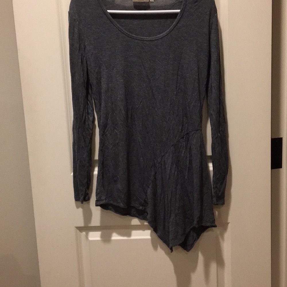 Pure DKNY womens asymmetrical long sleeve top 100% rayon super soft size S grey